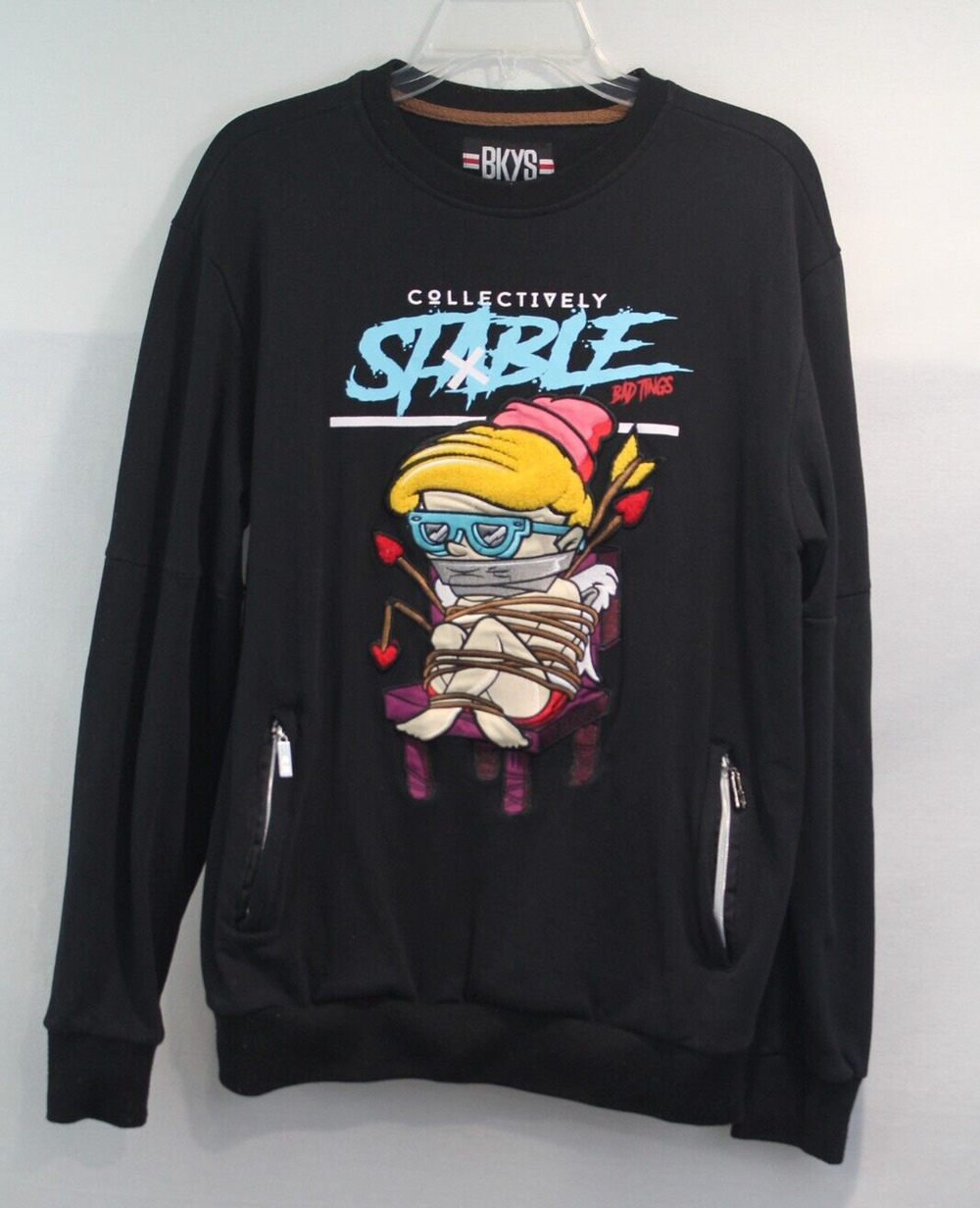 BKYS Black Keys Sweatshirt Stable Bad Tings size L Black Embroidered Cupid